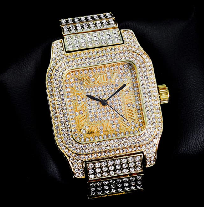 2-Tone Silver Gold Diamonds Bust Down Large Watch 45mm