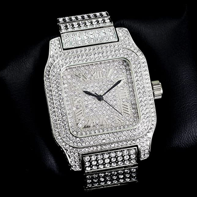 2-Tone Silver Gold Diamonds Bust Down Large Watch 45mm