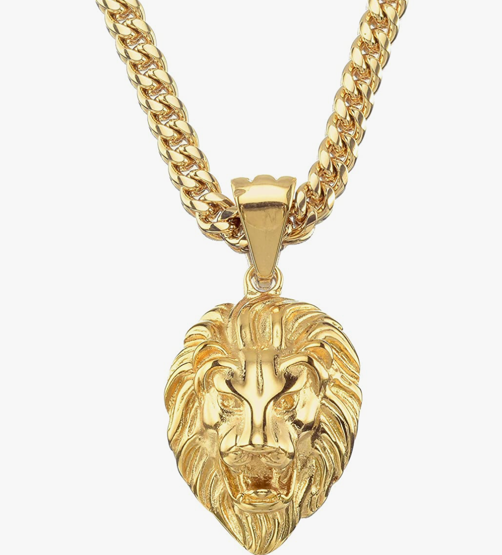 African Lion Necklace Lion Head Chain Leo Lion of Judah Stainless Steel 24in.