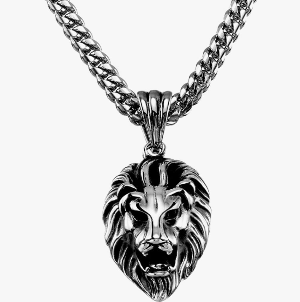 African Lion Necklace Lion Head Chain Leo Lion of Judah Stainless Steel 24in.