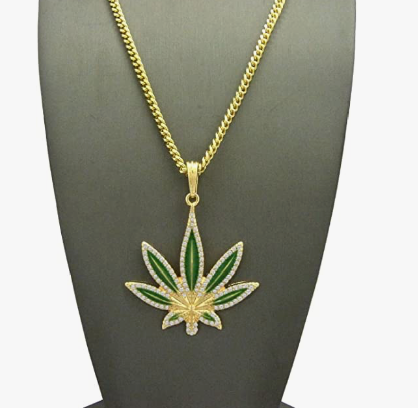 420 Chain Weed Necklace Diamond Pendant Green Leaf Chain 24in.