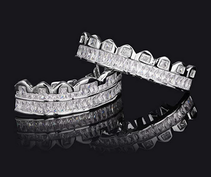 Silver Baguette Diamond Grillz Set